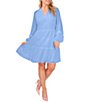 Color:Blue Jay - Image 1 - Plus Size Tiered Split V-Neck Long Sleeve Clip Dot Ruffle Babydoll Dress