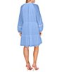 Color:Blue Jay - Image 2 - Plus Size Tiered Split V-Neck Long Sleeve Clip Dot Ruffle Babydoll Dress