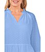 Color:Blue Jay - Image 3 - Plus Size Tiered Split V-Neck Long Sleeve Clip Dot Ruffle Babydoll Dress