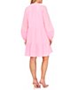 Color:Pink Begonia - Image 2 - Plus Size Tiered Split V-Neck Long Sleeve Clip Dot Ruffle Babydoll Dress