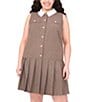 CeCe Plus Size Tweed Houndstooth Print Point Collar Sleeveless Button Front A-Line Dress, Color:Safari - Image 3