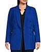 Color:Deep Royal Blue - Image 1 - Plus Size Twill Double Breasted Shawl Collar Long Sleeve Blazer