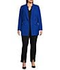 Color:Deep Royal Blue - Image 3 - Plus Size Twill Double Breasted Shawl Collar Long Sleeve Blazer