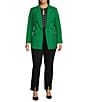 Color:Lush Green - Image 3 - Plus Size Twill Double Breasted Shawl Collar Long Sleeve Blazer