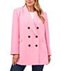 Color:Pink Begonia - Image 1 - Plus Size Twill Double Breasted Shawl Collar Long Sleeve Blazer