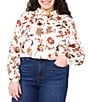 CeCe Plus Size Woven Collared Floral Print Long Sleeve Button Front Blouse, Color:Buttercream - Image 1