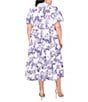 CeCe Plus Size Woven Floral Print Collared Short Puff Sleeve Midi Shirt Dress, Color:Ultra White - Image 2