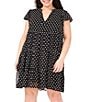 CeCe Plus Size Woven Floral Print Split Round Neckline Short Flutter Sleeve Tiered Dress, Color:Rich Black - Image 3