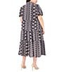 CeCe Plus Size Woven Printed Collared Short Puff Sleeve Button Front Tiered Midi Dress, Color:Classic Navy - Image 2