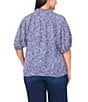 CeCe Plus Size Woven Printed Split Round Ruffle Neckline Short Puff Sleeve Blouse, Color:Ocean Blue - Image 2