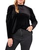 Color:Rich Black - Image 1 - Plus Velvet Knit Mock Ruffled Neck Long Sleeve Blouse