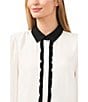 Color:New Ivory - Image 3 - Point Collar Long Cuffed Sleeve Contrasting Ruffle Trim Button Front Blouse