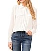 Color:New Ivory - Image 1 - Point Collar Long Sleeve Scallop Trim Button Front Shirt
