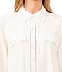 Color:New Ivory - Image 3 - Point Collar Long Sleeve Scallop Trim Button Front Shirt