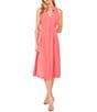 Color:Calypso Coral - Image 1 - Point Collar Sleeveless Button Front Crepe Midi Shirt Dress
