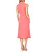 Color:Calypso Coral - Image 2 - Point Collar Sleeveless Button Front Crepe Midi Shirt Dress