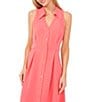 Color:Calypso Coral - Image 3 - Point Collar Sleeveless Button Front Crepe Midi Shirt Dress