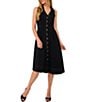 Color:Rich Black - Image 1 - Point Collar Sleeveless Button Front Crepe Midi Shirt Dress