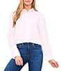 CeCe Poplin Point Collar Long Sleeve Pearl Button Down Top, Color:Ultra White - Image 1