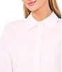 CeCe Poplin Point Collar Long Sleeve Pearl Button Down Top, Color:Ultra White - Image 3