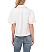 Color:Ultra White - Image 2 - Poplin Point Collar Short Bubble Sleeve Button Front Shirt