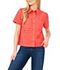 CeCe Poplin Point Collar Short Sleeve Button Down Top - Image 1