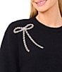 CeCe Round Neck Long Sleeve Embellished Bow Sweater, Color:Rich Black - Image 3