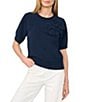 CeCe Round Neck Short Sleeve Bow Detail Coordinating Sweater - Image 1