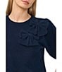 CeCe Round Neck Short Sleeve Bow Detail Coordinating Sweater - Image 3