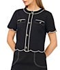 CeCe Round Neck Short Sleeve Scallop Coordinating Jacket - Image 1
