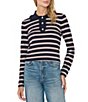 CeCe Ruffle Trim Collar Partial Button Long Sleeve Sweater - Image 1