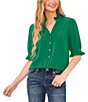CeCe Ruffle V-Neck Elbow Sleeve Button Down Blouse - Image 1