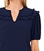 Color:Navy - Image 3 - Ruffle V-Neck Short Sleeve Blouse