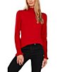 Color:Luminous Red - Image 1 - Ruffled Mock Neck Long Sleeve Sweater