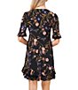 Color:Rich Black - Image 4 - Floral Print Tiered Ruffled Hem Short Elbow Sleeve V-Neck Knit Dress