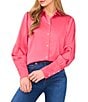 CeCe Satin Point Collar Long Sleeve Tall Cuff Pearl Button Front Blouse, Color:Fresh Berry - Image 1