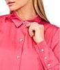 CeCe Satin Point Collar Long Sleeve Tall Cuff Pearl Button Front Blouse, Color:Fresh Berry - Image 3