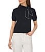 CeCe Scarf Tie Neck Short Sleeve Sweater - Image 4