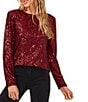 CeCe Sequin Round Neck Long Sleeve Blouse - Image 1