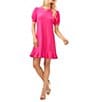 Color:Bright Rose - Image 1 - Clip Dot Short Sleeve Crew Neck Knit Dress