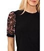 Color:Rich Black - Image 3 - Short Puff Ditsy Floral Print Sleeve Crew Neck Shirt