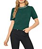 CeCe Short Sleeve Embellished Crew Neck Sweater - Image 1