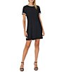 CeCe Short Sleeve Embellished Trim Knit Shift Dress - Image 1