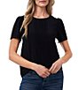 Color:Rich Black - Image 1 - Short Sleeve Pleated Front Jewel Neck Blouse