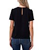 Color:Rich Black - Image 2 - Short Sleeve Pleated Front Jewel Neck Blouse