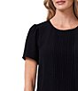 Color:Rich Black - Image 3 - Short Sleeve Pleated Front Jewel Neck Blouse