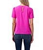 Color:Magenta Glow - Image 2 - Short Sleeve Pleated Front Jewel Neck Blouse
