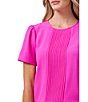 Color:Magenta Glow - Image 3 - Short Sleeve Pleated Front Jewel Neck Blouse