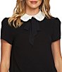 Color:Rich Black - Image 3 - Short Sleeve Ruffle Trimmed Peter Pan Collar Tie Neck Blouse