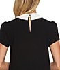 Color:Rich Black - Image 4 - Short Sleeve Ruffle Trimmed Peter Pan Collar Tie Neck Blouse